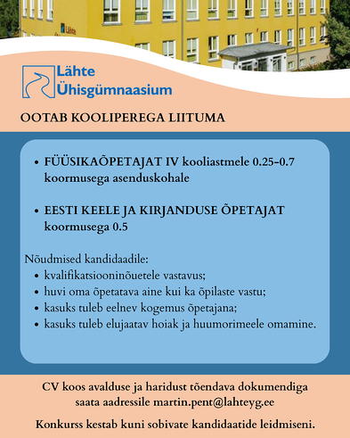 Otsime oma kooliperre uusi �petajaid! 